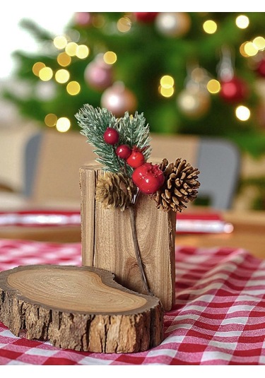 Kokina Yılbaşı Çiçeği, Yapay Çam Kozalaklı Kiraz Demeti, Dekoratif Yeniyıl Süsü, 13 Cm - 12li Set