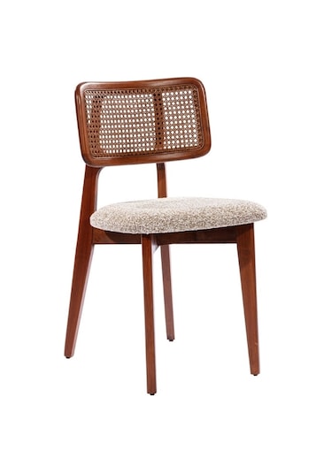 Zeus Hazeranlı Hasırlı Model Ahşap Bohem Sandalye Ceviz - Krem