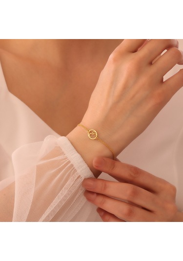 Vaoov 925 Ayar Gümüş Harfli Çift Zincirli Bileklik Altın