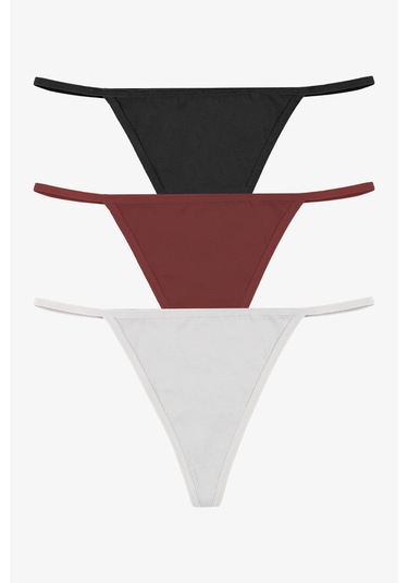 Kadın Pamuklu Basic Tanga Külot 3'lü Paket Kk20501 Siyah - Ekru