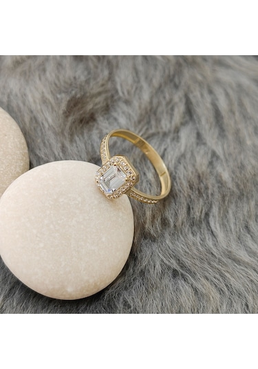 Chavin Baget Taşlı Sarı Altın Yüzük Et62