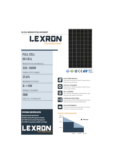 Lexron 360 Watt Perc Monokristal Güneş Paneli