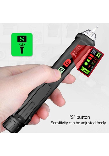 Samdoo "kablosuz Voltaj Test Kalemi - 12v-1000v Ac Algılama, Sesli-ışıklı Uyarı, Kırık Nokta Tespiti, El Fenerli"