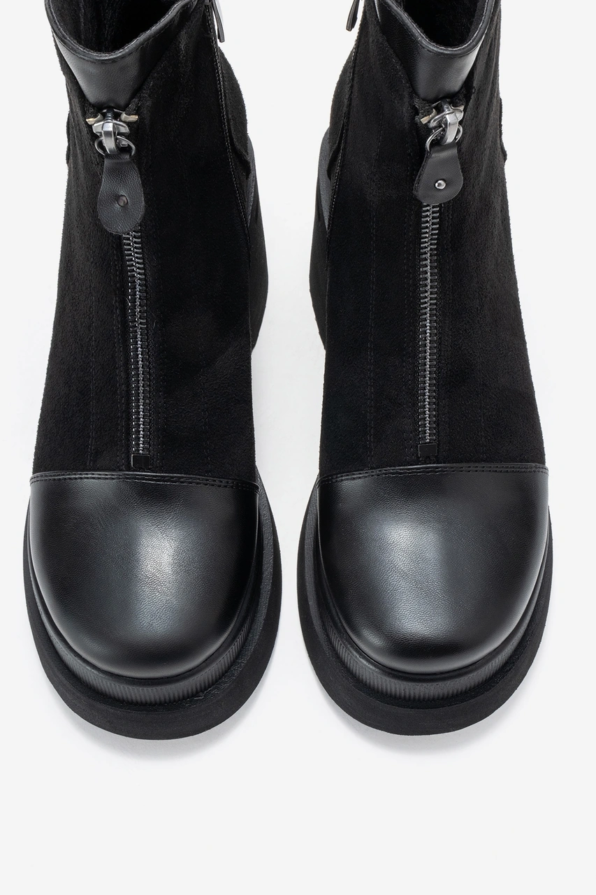 Anett Siyah Cilt-süet Fermuarlı Kadın Platform Topuklu Bot Siyah - Süet
