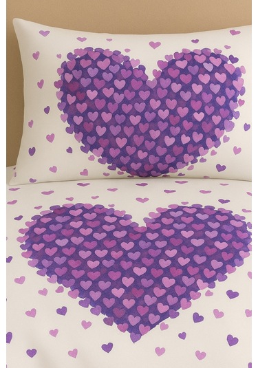 Çift Kişilik Desenli Nevresim + 2 Adet Kapaklı Yastık Kılıfı Mor