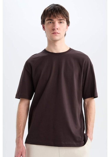 DeFacto Oversize Geniş Kalıp Bisiklet Yaka Basic Düz Kısa Kollu Tişört E6885AXNSBN337