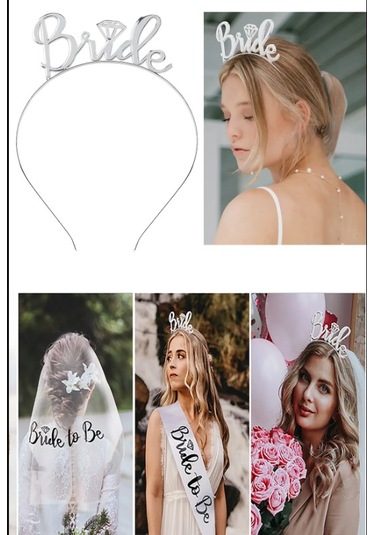 1 Adet Gümüş Gri Parlak Bride To Be Taç, Bekarlığa Veda Metal