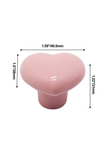 Fortunelane Pembe Seramik Kalp Kolu, Çocuk Odası Dolap Kolu, Mutfak Aksesuarı, Dekoratif Mobilya Kolu 6 Adet