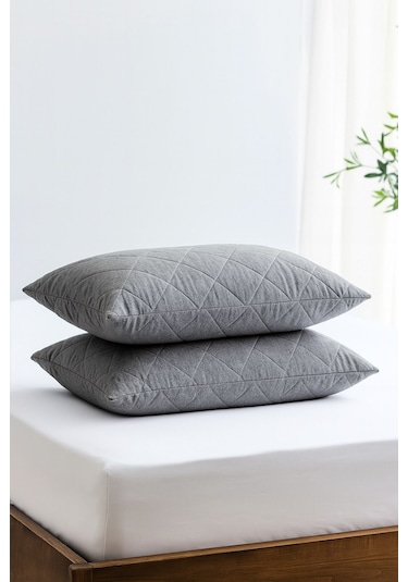 Yastık Alezi Seti Pamuklu 2 Li Kapitone Yastık Koruyucu Gri Gri