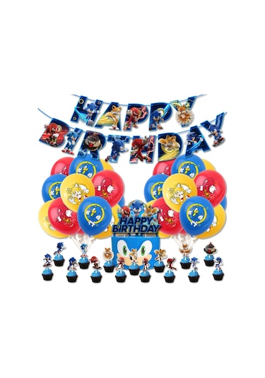 Remake Sonic Doğum Günü Temalı Parti Dekorasyonu Çizgi Film Sürükleme Bayrağı Ekleme Balon Seti D Hy Diğer