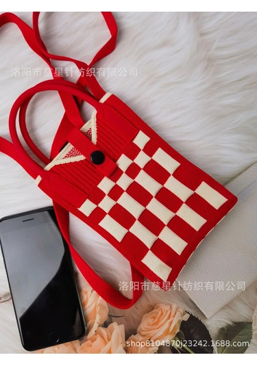 Yaz Sıcak Satış Sezon Örme Küçük Kare Çanta Kaliteli Çanta Crossbody Cep Red Vertical Plaid-upgrade Button Kırmızı