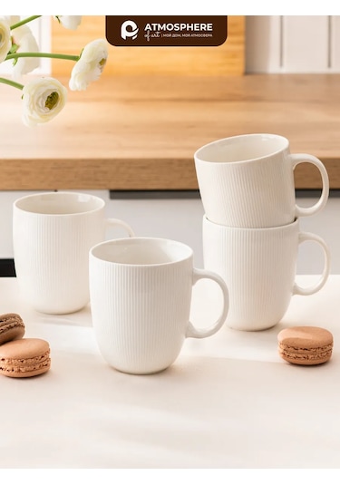 Atmosphere Of Art Ridge Porselen Fincan Seti, 350 Ml, 4 Parç 362430733 Beyaz