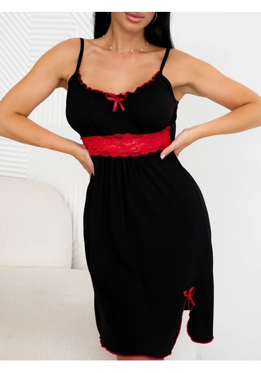 Se Lena Viskonlu Dantelli Büyük Beden Gecelik 118778013 Siyah-kırmızı