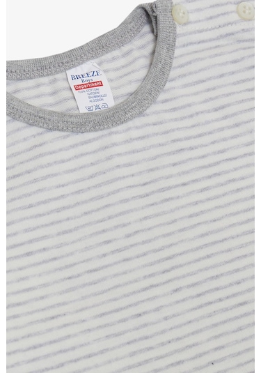 Breeze Erkek Bebek Uzun Kollu T-shirt Patlı Çizgili 9 Ay - 3 Yaş Açık Gri Melanj