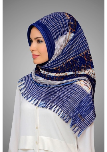 Lacivert Pratik Hazır Geçmeli Tesettür Eşarp Kesik Elyaf Piliseli (545491626) Lacivert