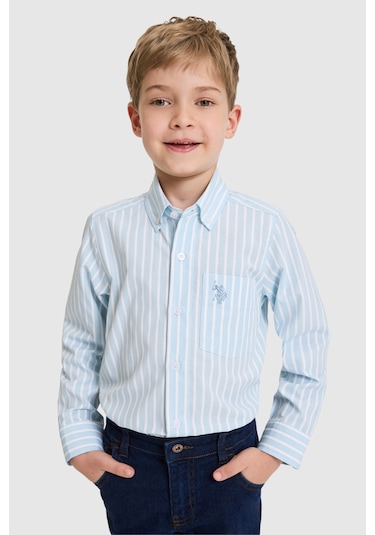 U.s. Polo Assn. Erkek Çocuk Mavi Gömlek Desenli 50324772-vr036