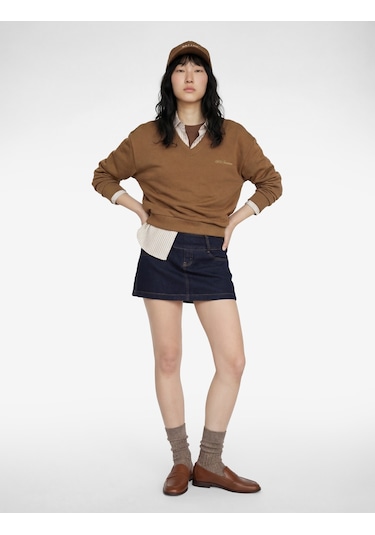 Koton Şardonlu Uzun Kollu Gömlek Yaka Rahat Kalıp Nakışlı Sweatshirt Vizon 6sal10558ık