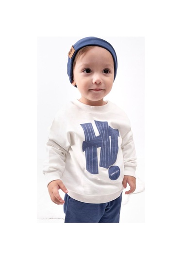Hi Baskılı Bereli Armalı Oversize Erkek Bebek Takım Lacivert
