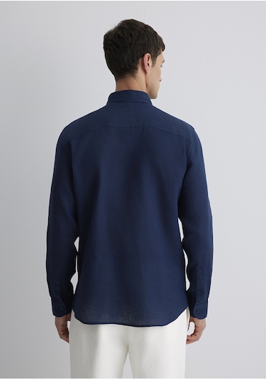 Mavi - Lacivert Keten Gömlek 0211466-70497 Lacivert