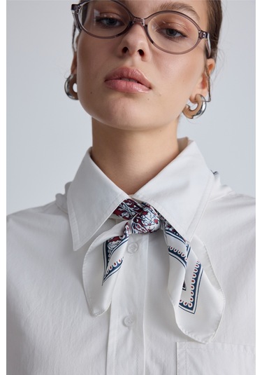 Desenli Saten Boyun Fuları Paısley- Lacivert Paısley- Lacivert