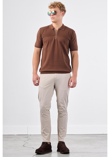 Dufy Kahve Örgü Erkek Triko - Slim Fit Kahve