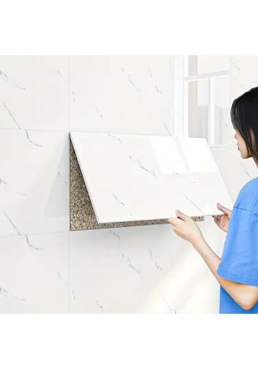 Periboia Beyaz Mermer Desenli Alüminyum Plastik Duvar Stickerı Karışık Renkli