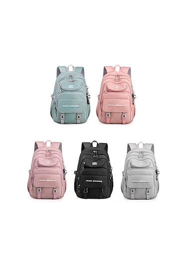 Xiyyadms Pembe Renkli Panda Aksesuarlı Su Geçirmez Kadın Sırt Çantası, 17 İnç Laptop Taşıma Kapasiteli Çok Renkli