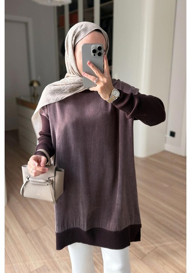 Kahijab İpek Cupra Merserize Tunik - Kahverengi