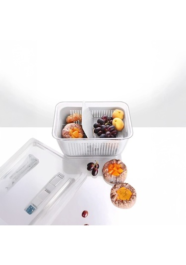 Vinoa 2,5 Litre Süzgeçli Buzdolabı Düzenleyici Organizer + Saklama Kabı Beyaz