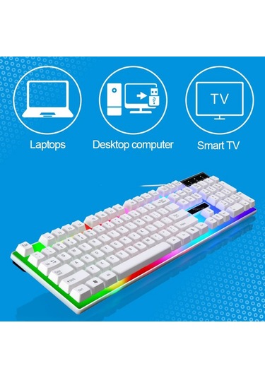 Zgb G21 1600 Dpı Profesyonel Kablolu Renkli Arka Işık Mekanik Hissediyorum Süspansiyon Klavye Optik Fare Kiti Laptop, Pc Beyaz Optik