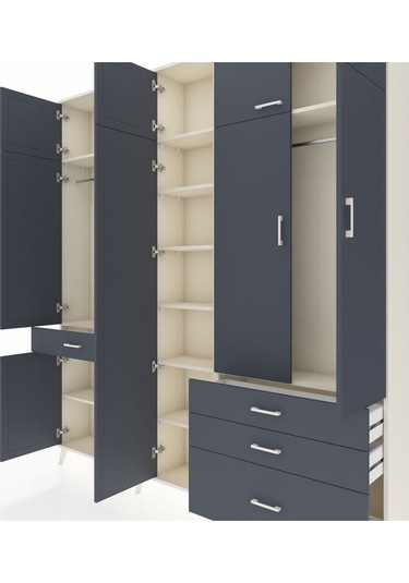 Arges Dolap 11 Raflı 4 Çekmeceli 2 Askılı 220x30x243 Aytaşı-antrasit/antrasit Antrasıt/antrasıt