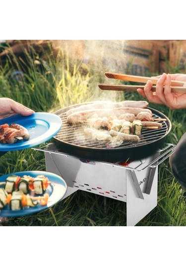 Jeemson Dışarıda Çalışır Çelik Katlanabilir Odun Fırını + Üfleme Çubuğu, Kamp Ve Bisiklet Turları İçin Mangal Tepsili Ateşli Pişirme Aleti Gümüş