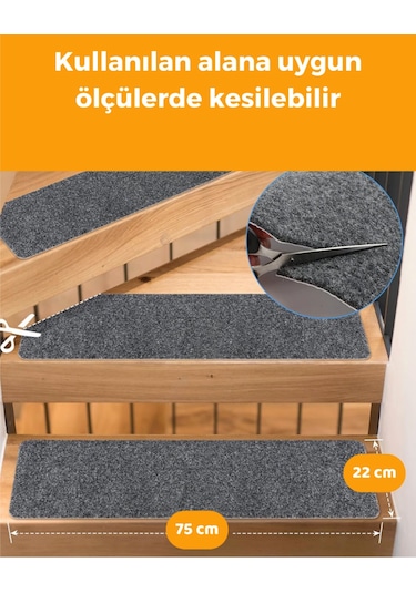 Merdiven Halısı Halıfleks Kaymaz Taban Gri 20x75 Cm 1 Adet Gri