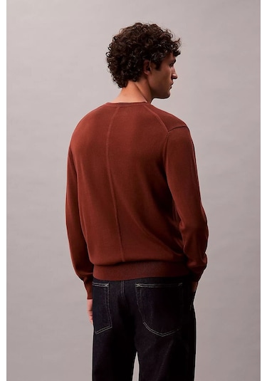 Calvin Klein Erkek Regular Kalıp Supima Pamuklu Triko Kazak - Kiremit Cherry Mahogany
