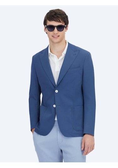 İndigo Desenli Modern Fit Ceket İndigo