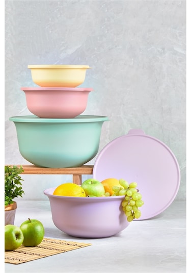 Vienev Çok Renkli Tupy Kapaklı Kase 4lü Set