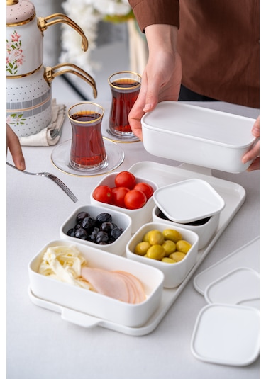 Acar Pure White Porselen Kapaklı Kahvaltılık 6'lı Beyaz