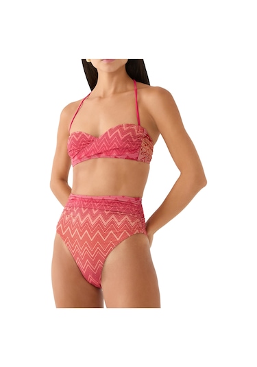 Missoni Zig Zag Lamé Esnek Naylon Bikini Parlak Pembe