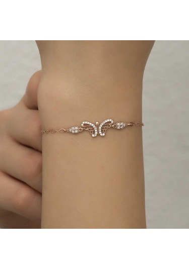 Blackcraft 925 Ayar Gümüş Rose Kelebek Kadın Bileklik Bc-801beb