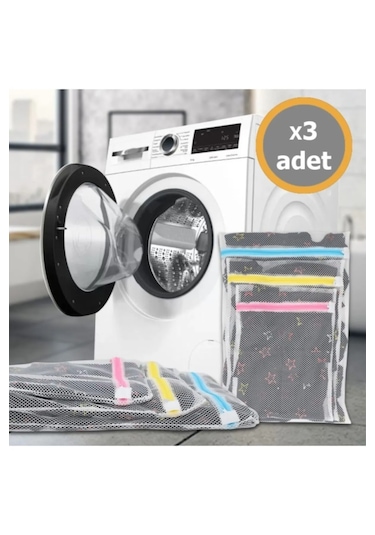 Çamaşır Yıkama Filesi Renkli Fermuarlı 3'lü X Beyaz