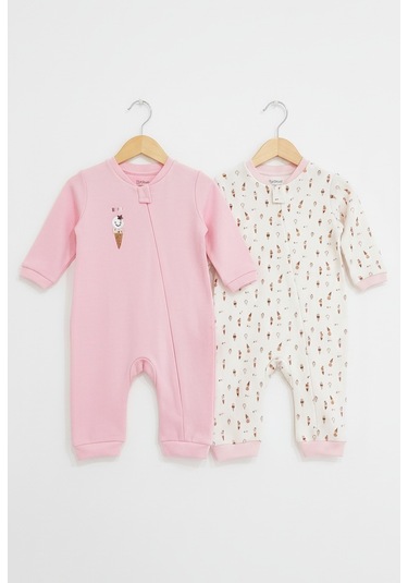 Baskılı 2'li Kız Bebek Tulum Seti 3-24 Ay Kd53128 Pembe