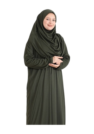 Keseli Namaz Elbisesi Eşarp Ve Tesbih Hazır Tesettür Giyim Türban Müslüman Giysi Takım Haki