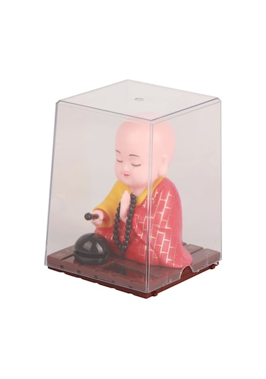 Shineyee Güneş Enerjili Otomatik Keman Çalan Küçük Rahip Figürü - Ev Ofis Araba Dekorasyonu Için Şans Ve Bereket Dilekleri Hediyelik Plastik Figür 456-02 Şeffaf Kutu Kırmızı