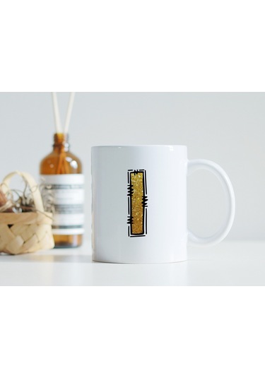 I Harfi Gold Simli Kupa Işıltılı Alfabe Harf Tasarımlı Kahve Kupası - Kişiye Özel Hediye Beyaz