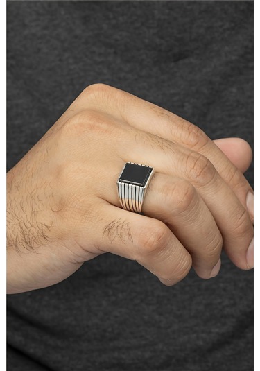 Çizgi Desenli 925 Ayar Gümüş Erkek Yüzük -8323 Gümüş