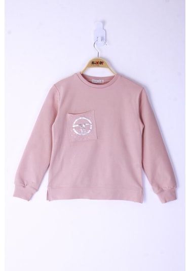 Toontoy Kız Çocuk Cebi Arma Baskılı Sweatshirt Somon