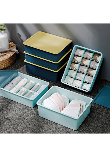 Sones Kontrast Renkli İç Çamaşırı Saklama Kutusu Çok Kapılı Plastik Sütyen Çorap Saklama Kutusu 15 Izgara Kapaksız Gri Diğer