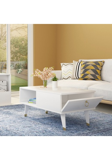 Delux Kapaklı Orta Sehpa Beyaz Beyaz