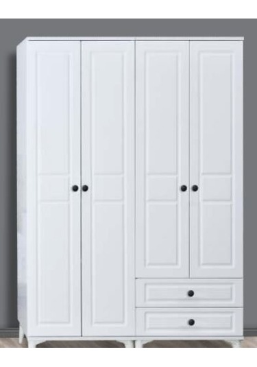 Harika 4 Kapılı Kuleli Aynasız Dolap Beyaz
