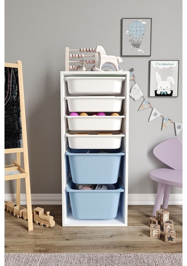 %100 Mdf - Large Mono 6 Sepetli Oyuncak Dolabı Mavi